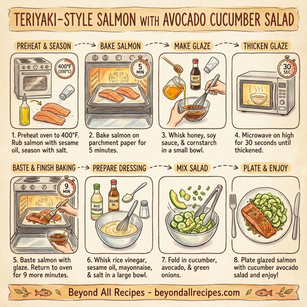 Teriyaki-Style Salmon with Avocado Cucumber Salad instructions