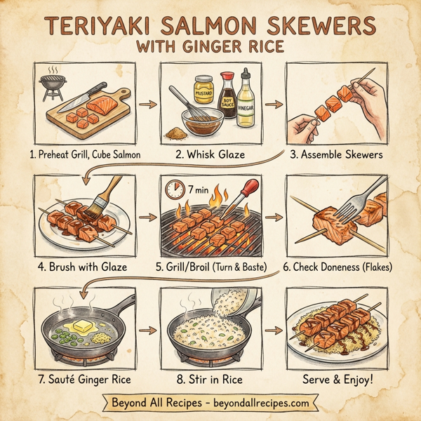 Teriyaki Salmon Skewers with Ginger Rice instructions