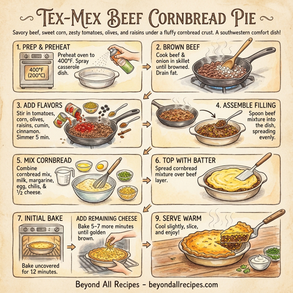 Tex-Mex Beef Cornbread Pie instructions
