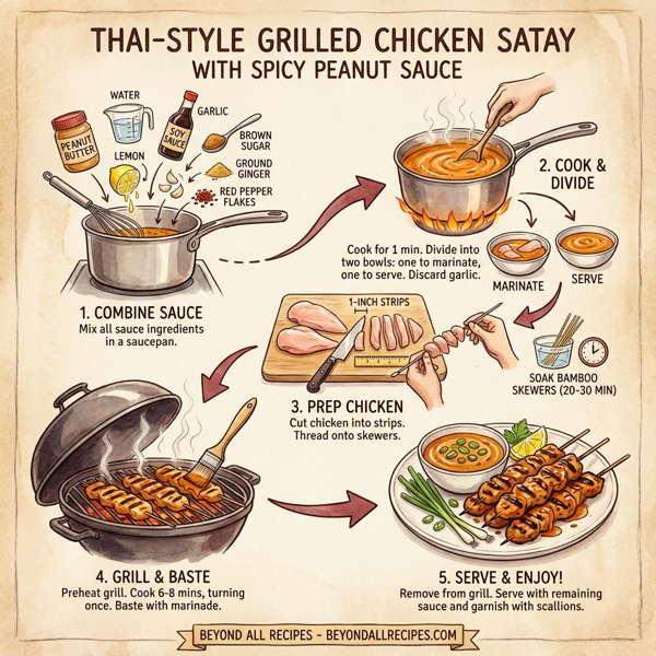 Thai-Style Grilled Chicken Satay with Spicy Peanut Sauce instructions