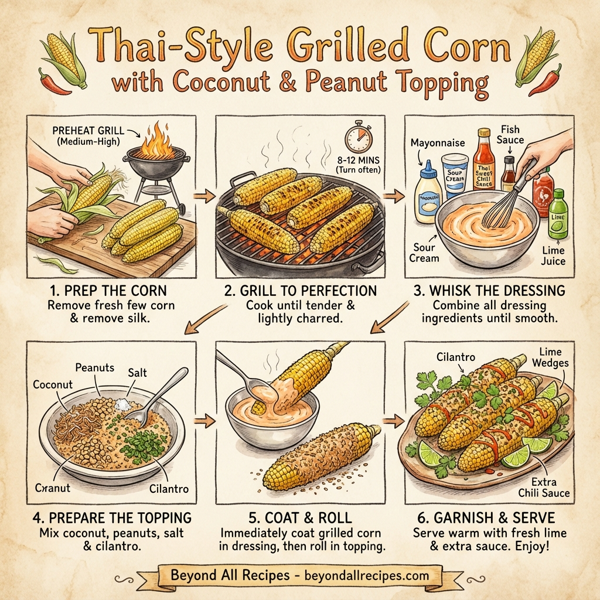 Thai-Style Grilled Corn with Coconut & Peanut Topping instructions