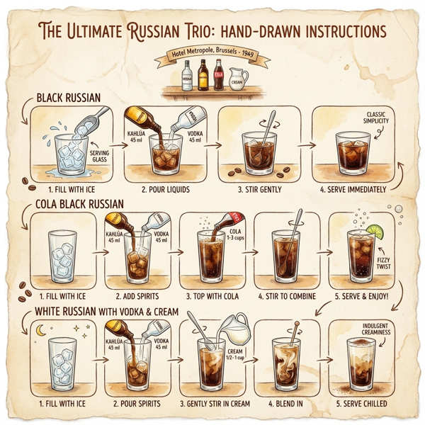 The Ultimate Russian Trio: Black Russian, Cola Black Russian & Creamy White Russian instructions