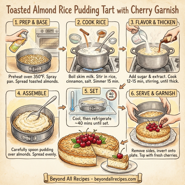 Toasted Almond Rice Pudding Tart with Cherry Garnish instructions