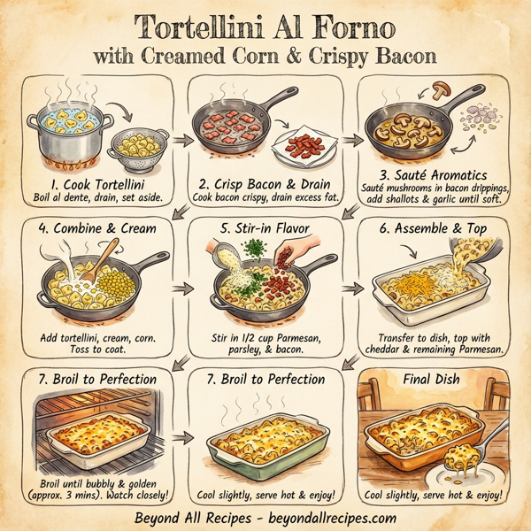 Tortellini Al Forno with Creamed Corn and Crispy Bacon instructions