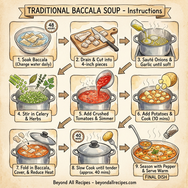 Traditional Baccala Soup with Mediterranean Flavors instructions