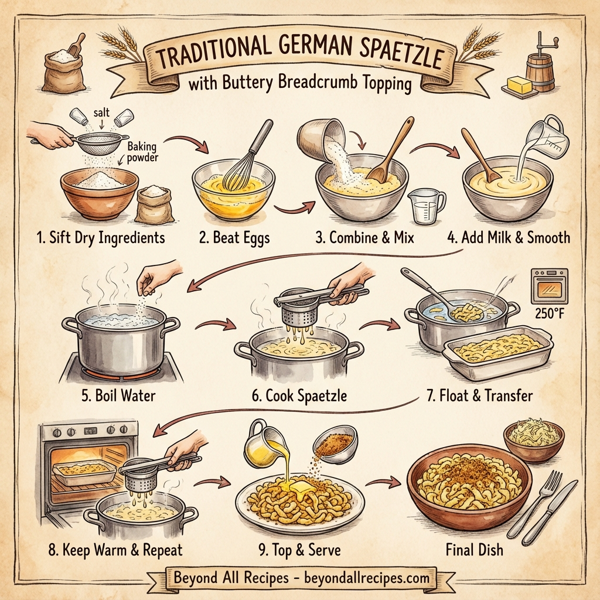 Traditional German Spaetzle with Buttery Breadcrumb Topping instructions