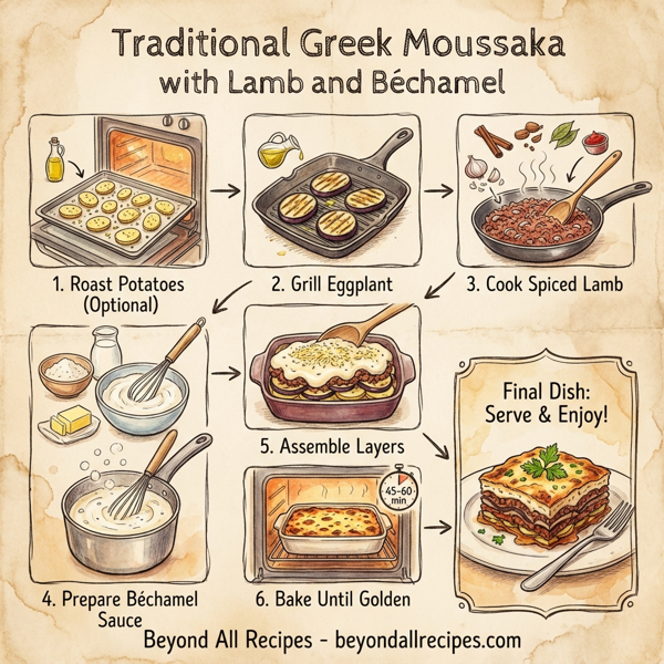 Traditional Greek Moussaka with Lamb and Béchamel instructions
