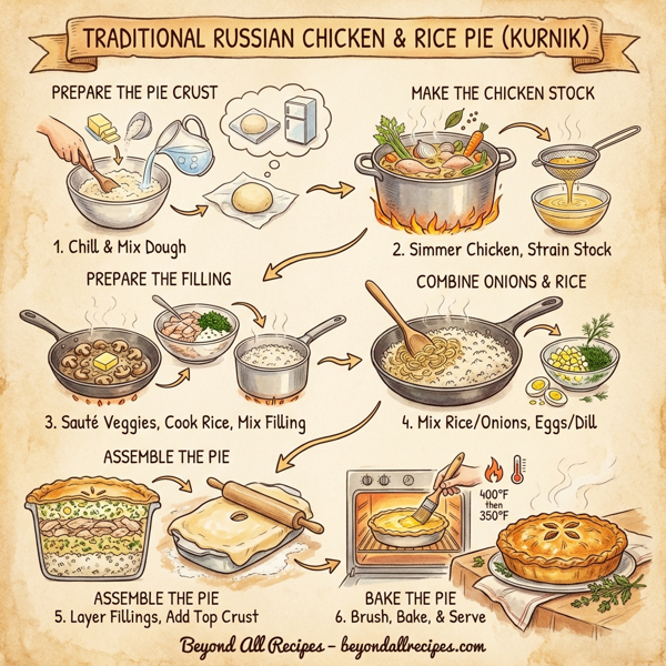 Traditional Russian Chicken and Rice Pie (Kurnik) instructions