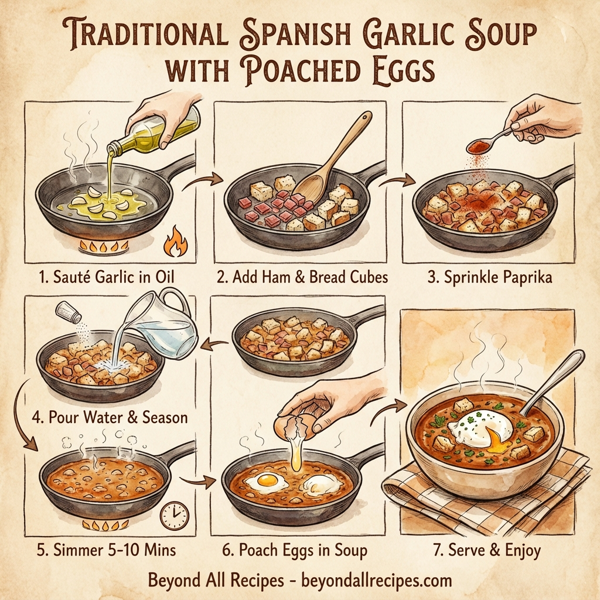 Traditional Spanish Garlic Soup with Poached Eggs instructions
