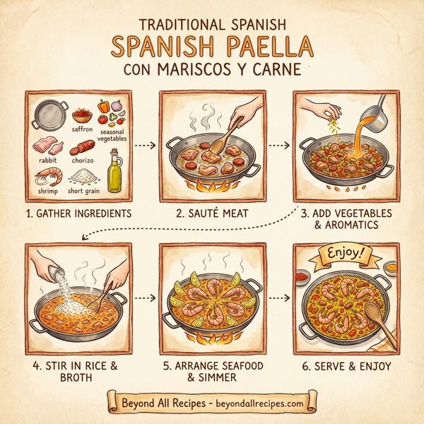 Traditional Spanish Paella con Mariscos y Carne instructions