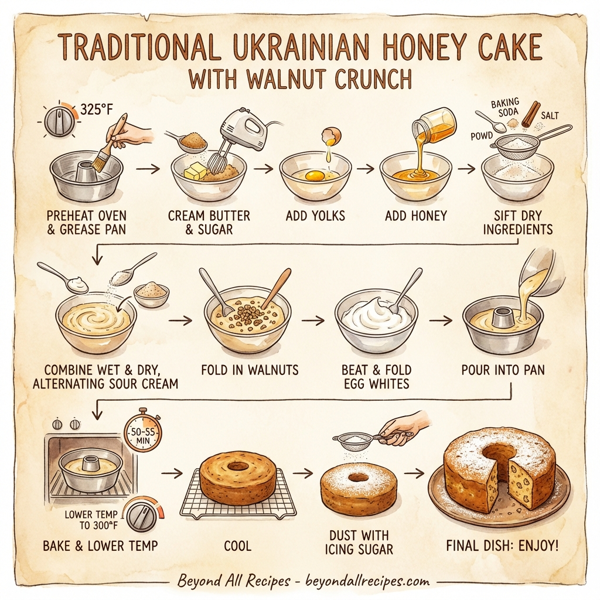Traditional Ukrainian Honey Cake with Walnut Crunch instructions