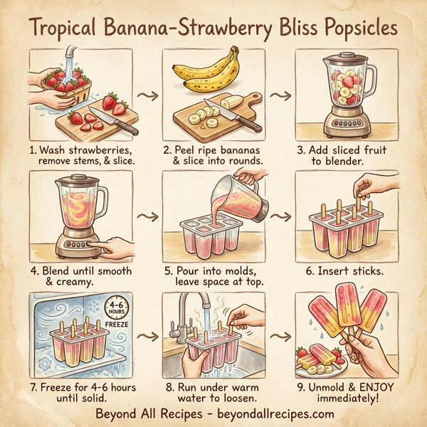Tropical Banana-Strawberry Bliss Popsicles instructions