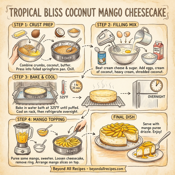 Tropical Bliss Coconut Mango Cheesecake instructions