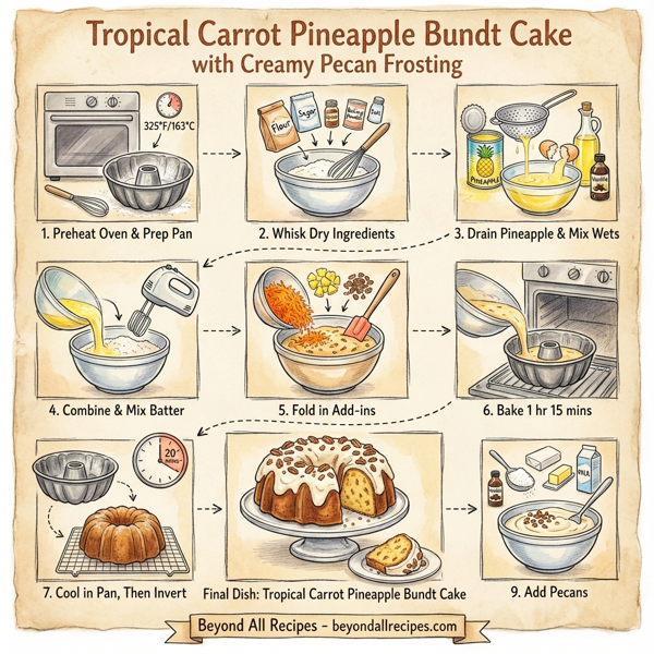 Tropical Carrot Pineapple Bundt Cake with Creamy Pecan Frosting instructions