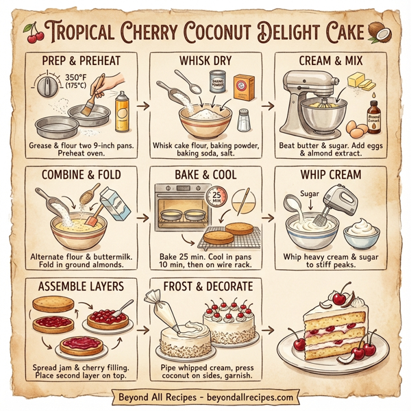 Tropical Cherry Coconut Delight Cake instructions