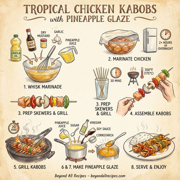 Tropical Chicken Kabobs with Pineapple Glaze instructions