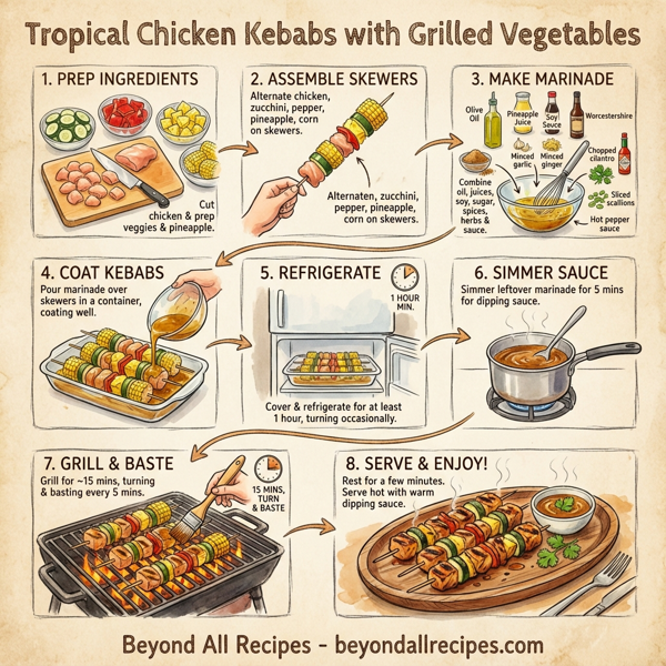 Tropical Chicken Kebabs with Grilled Vegetables instructions