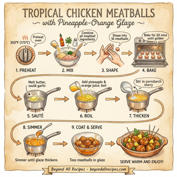 Tropical Chicken Meatballs with Pineapple-Orange Glaze instructions
