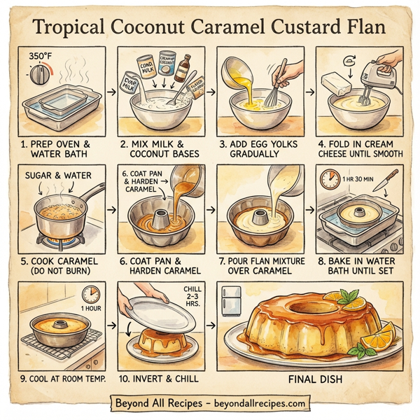 Tropical Coconut Caramel Custard Flan instructions