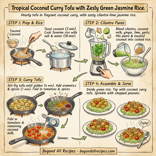 Tropical Coconut Curry Tofu with Zesty Green Jasmine Rice instructions