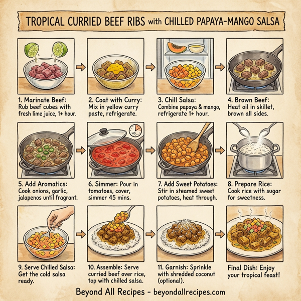 Tropical Curried Beef Ribs with Chilled Papaya-Mango Salsa instructions