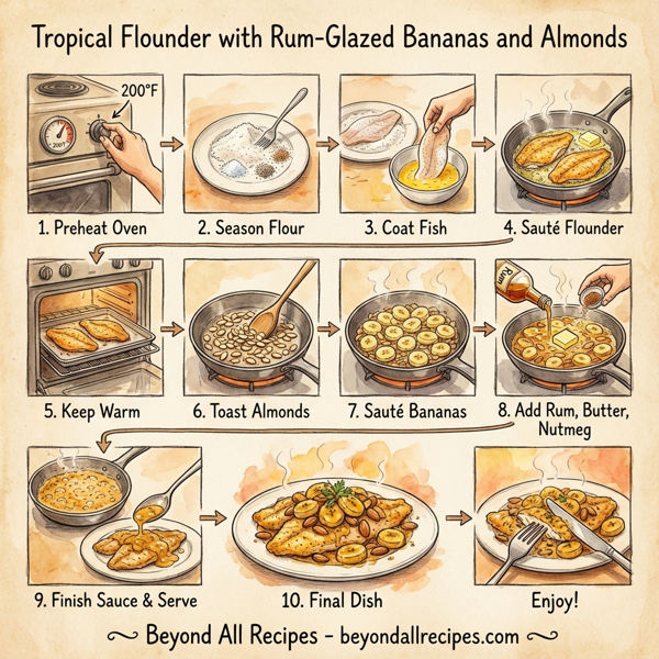 Tropical Flounder with Rum-Glazed Bananas and Almonds instructions