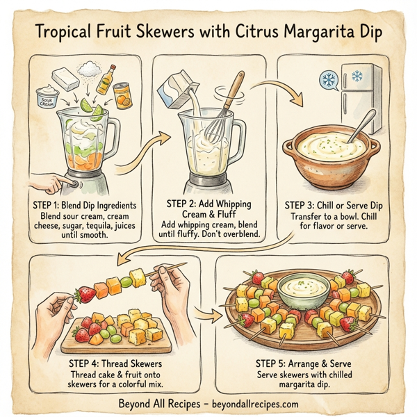 Tropical Fruit Skewers with Citrus Margarita Dip instructions