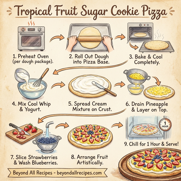 Tropical Fruit Sugar Cookie Pizza instructions