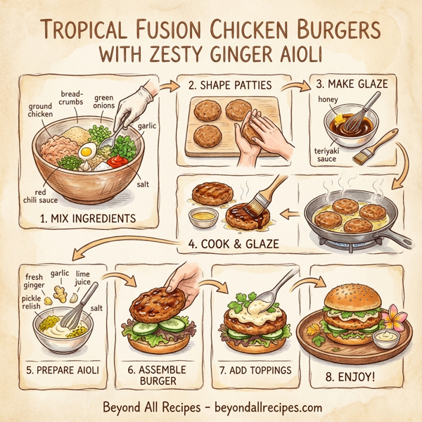 Tropical Fusion Chicken Burgers with Zesty Ginger Aioli instructions