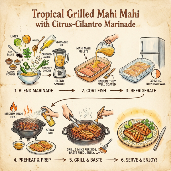 Tropical Grilled Mahi Mahi with Citrus-Cilantro Marinade instructions