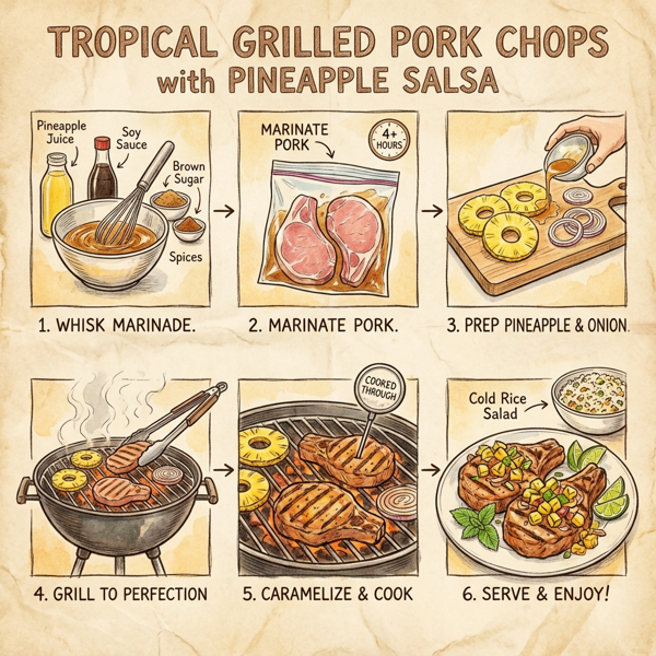 Tropical Grilled Pork Chops with Pineapple Salsa instructions