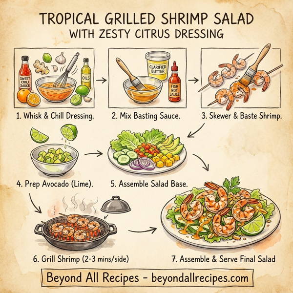 Tropical Grilled Shrimp Salad with Zesty Citrus Dressing instructions