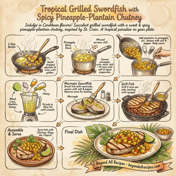 Tropical Grilled Swordfish with Spicy Pineapple-Plantain Chutney instructions