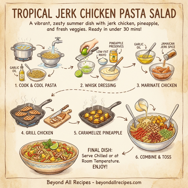 Tropical Jerk Chicken Pasta Salad instructions