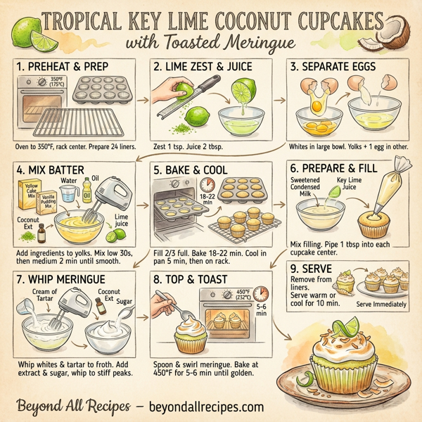 Tropical Key Lime Coconut Cupcakes with Toasted Meringue instructions