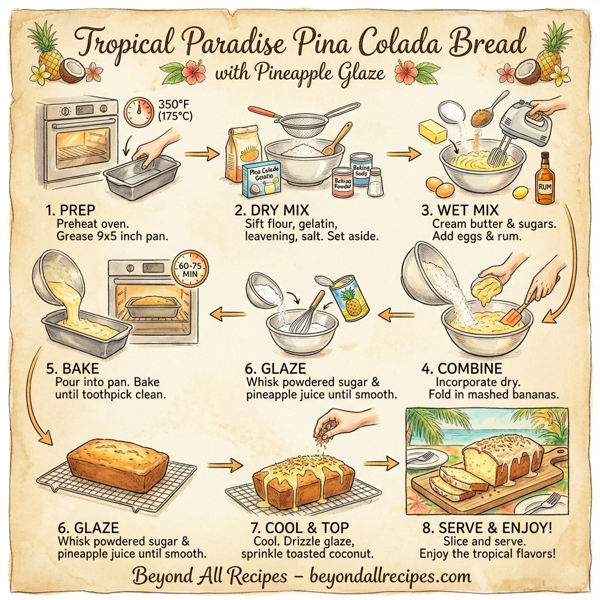 Tropical Paradise Pina Colada Bread with Pineapple Glaze instructions