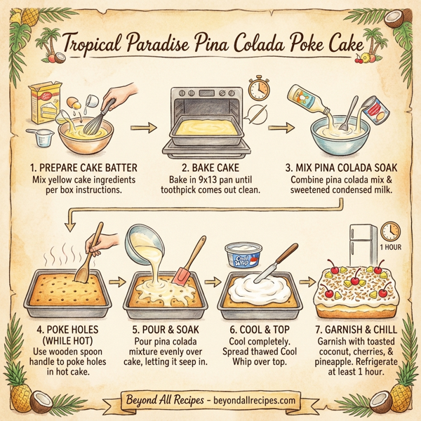 Tropical Paradise Pina Colada Poke Cake instructions