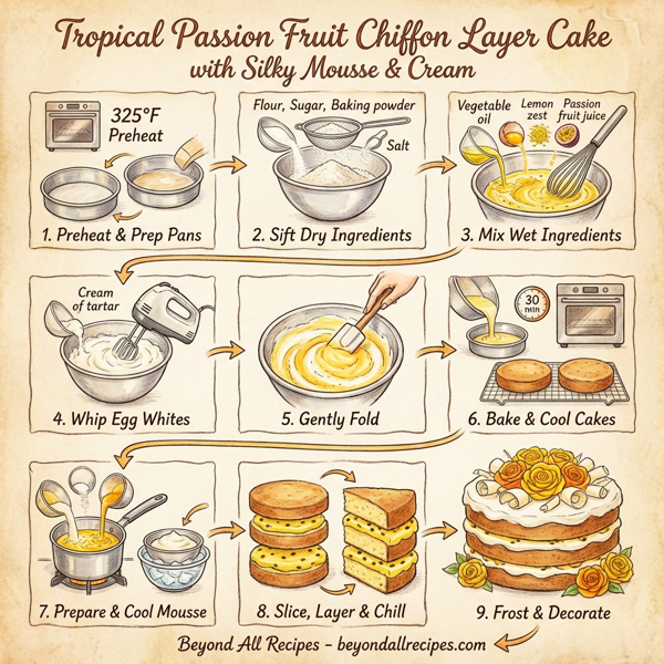 Tropical Passion Fruit Chiffon Layer Cake with Silky Mousse & Cream instructions