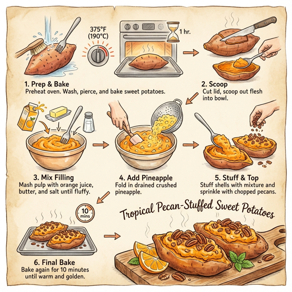 Tropical Pecan-Stuffed Sweet Potatoes instructions
