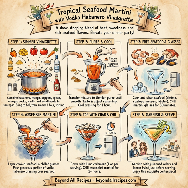 Tropical Seafood Martini with Vodka Habanero Vinaigrette instructions