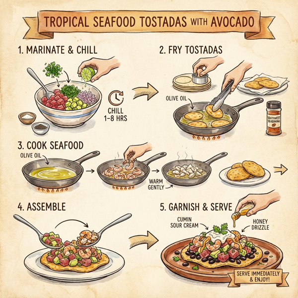 Tropical Seafood Tostadas with Avocado instructions