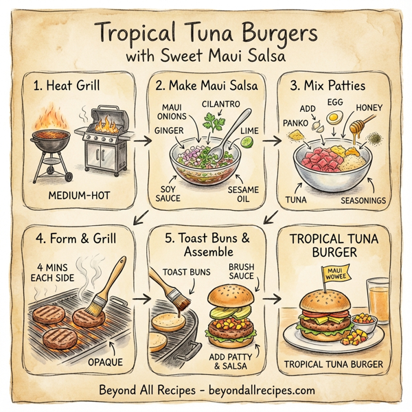 Tropical Tuna Burgers with Sweet Maui Salsa instructions
