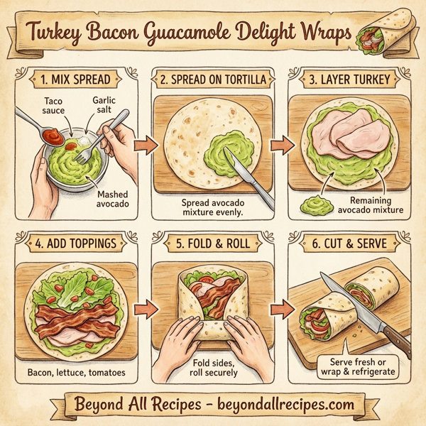 Turkey Bacon Guacamole Delight Wraps instructions