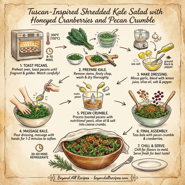 Tuscan-Inspired Shredded Kale Salad with Honeyed Cranberries and Pecan Crumble instructions