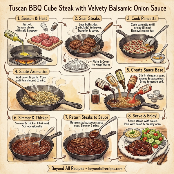 Tuscan BBQ Cube Steak with Velvety Balsamic Onion Sauce instructions