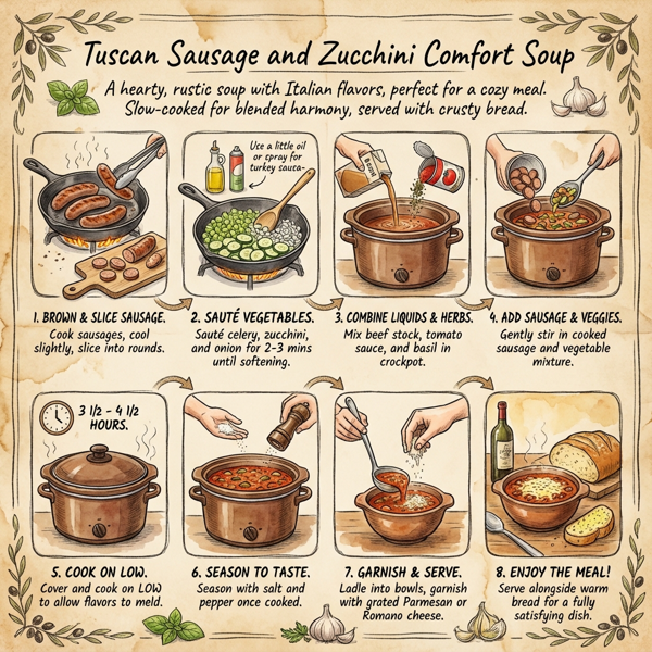 Tuscan Sausage and Zucchini Comfort Soup instructions