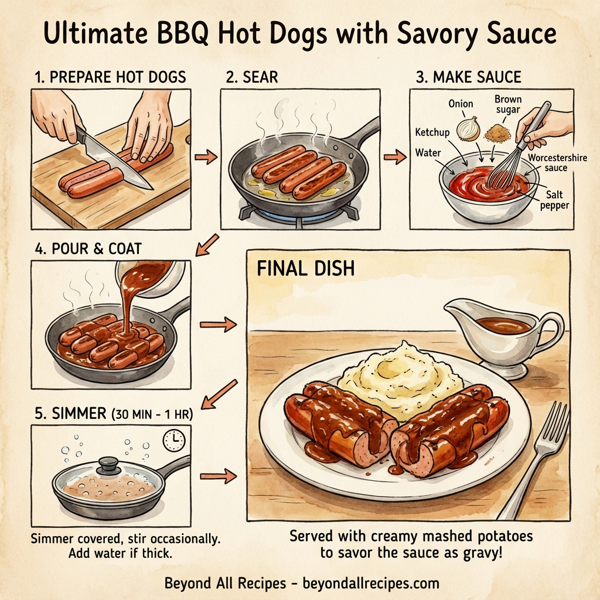 Ultimate BBQ Hot Dogs with Savory Sauce instructions