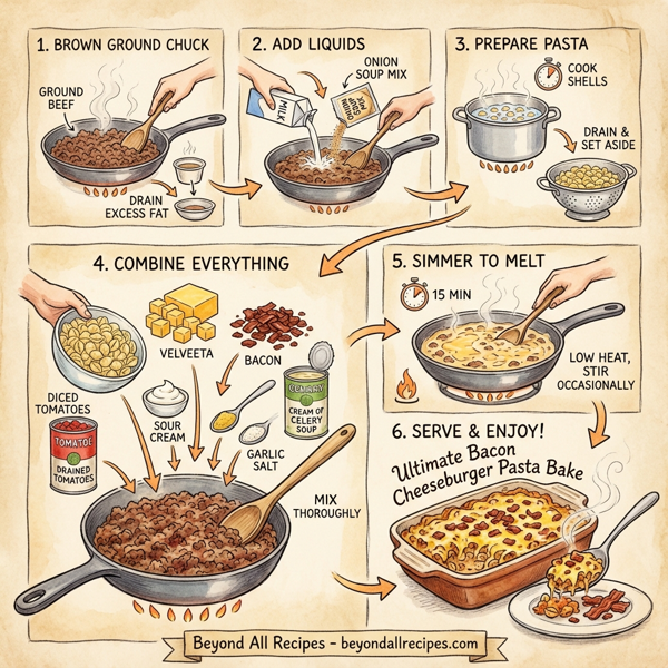 Ultimate Bacon Cheeseburger Pasta Bake instructions