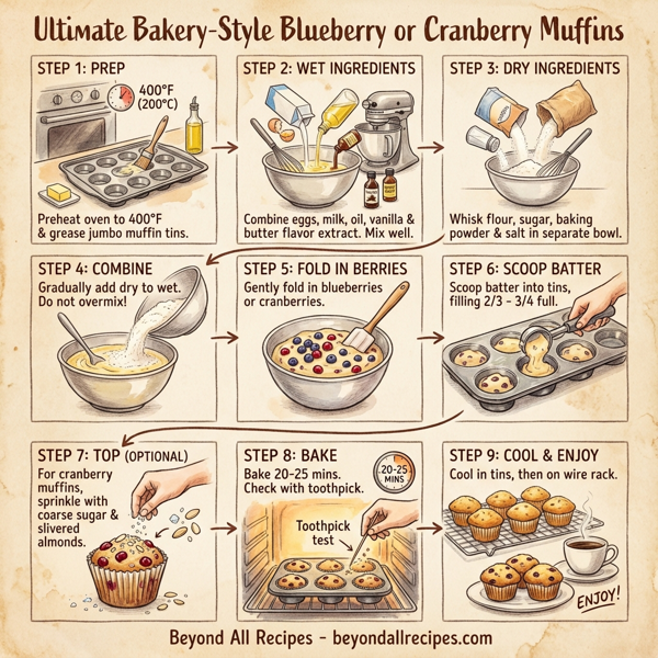 Ultimate Bakery-Style Blueberry or Cranberry Muffins instructions