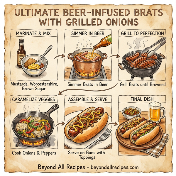 Ultimate Beer-Infused Brats with Grilled Onions instructions